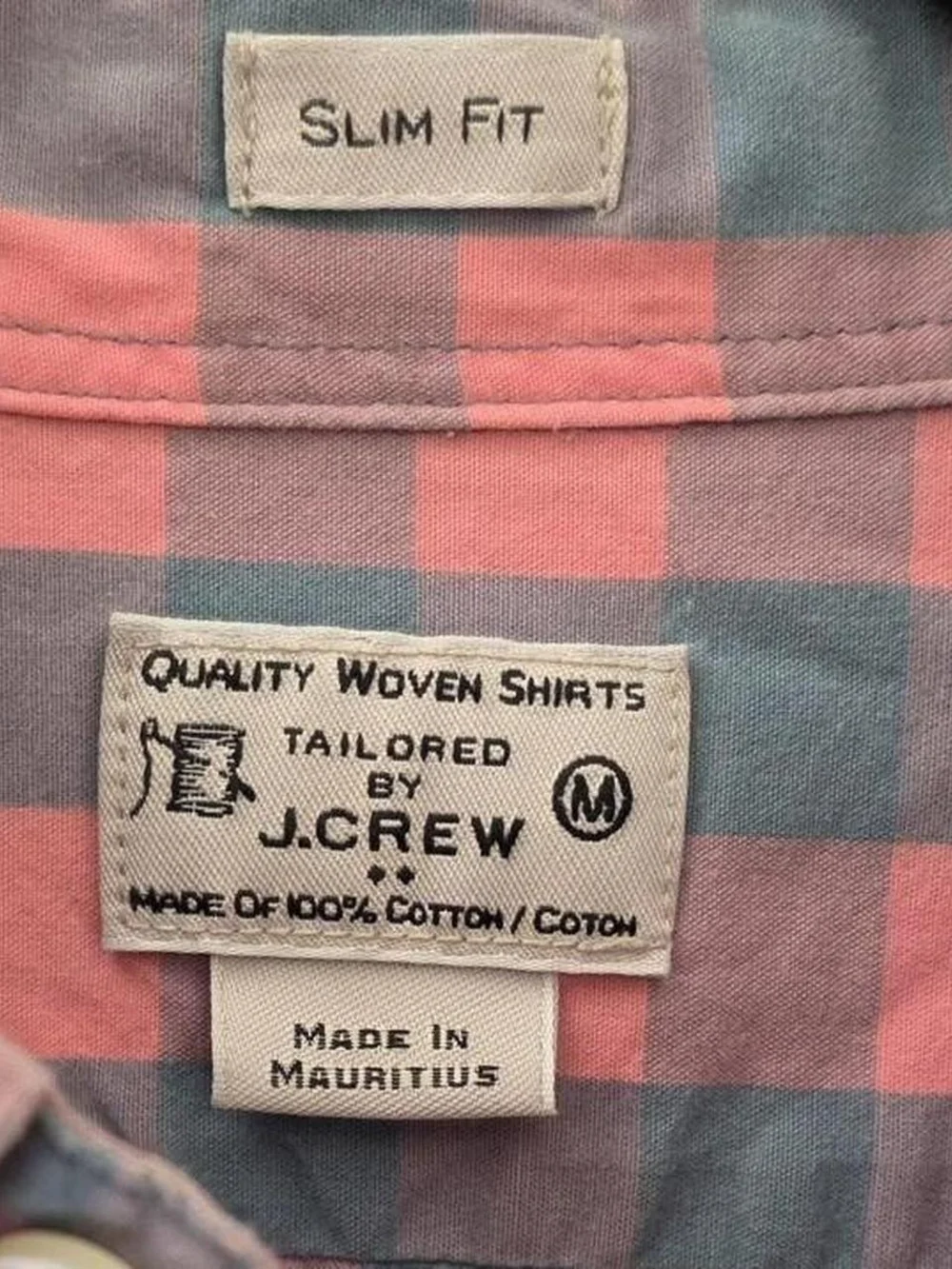 J. Crew Slim Fit Pink and Light Blue Check Button-Down Shirt